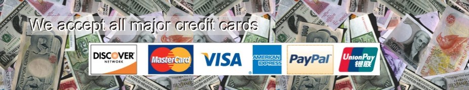 AMEX, MasterCard, VISA, PayPal, Wire Transfer accepted